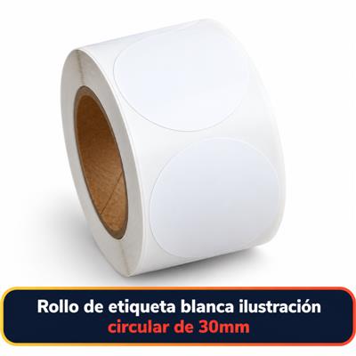 Rollo de etiqueta Ilustración Circular Blanca 30 Diametro (B40 ROLLO x 1000)